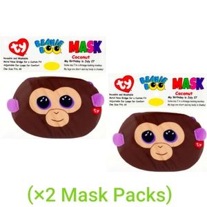 NWT 2-pks TY Adjustable Kid's Face Masks: Coconut Monkey!